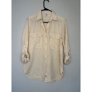 Aritzia Babaton Cream Lyocell Tencel Rollup Utility‎ Pocket ButtonUp Shirt XS